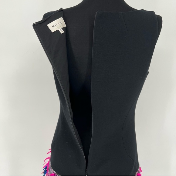 Milly Shift Dress Party Hot Pink Black Taffeta Tweed Detail US 4 Wool Blend - Picture 8 of 13